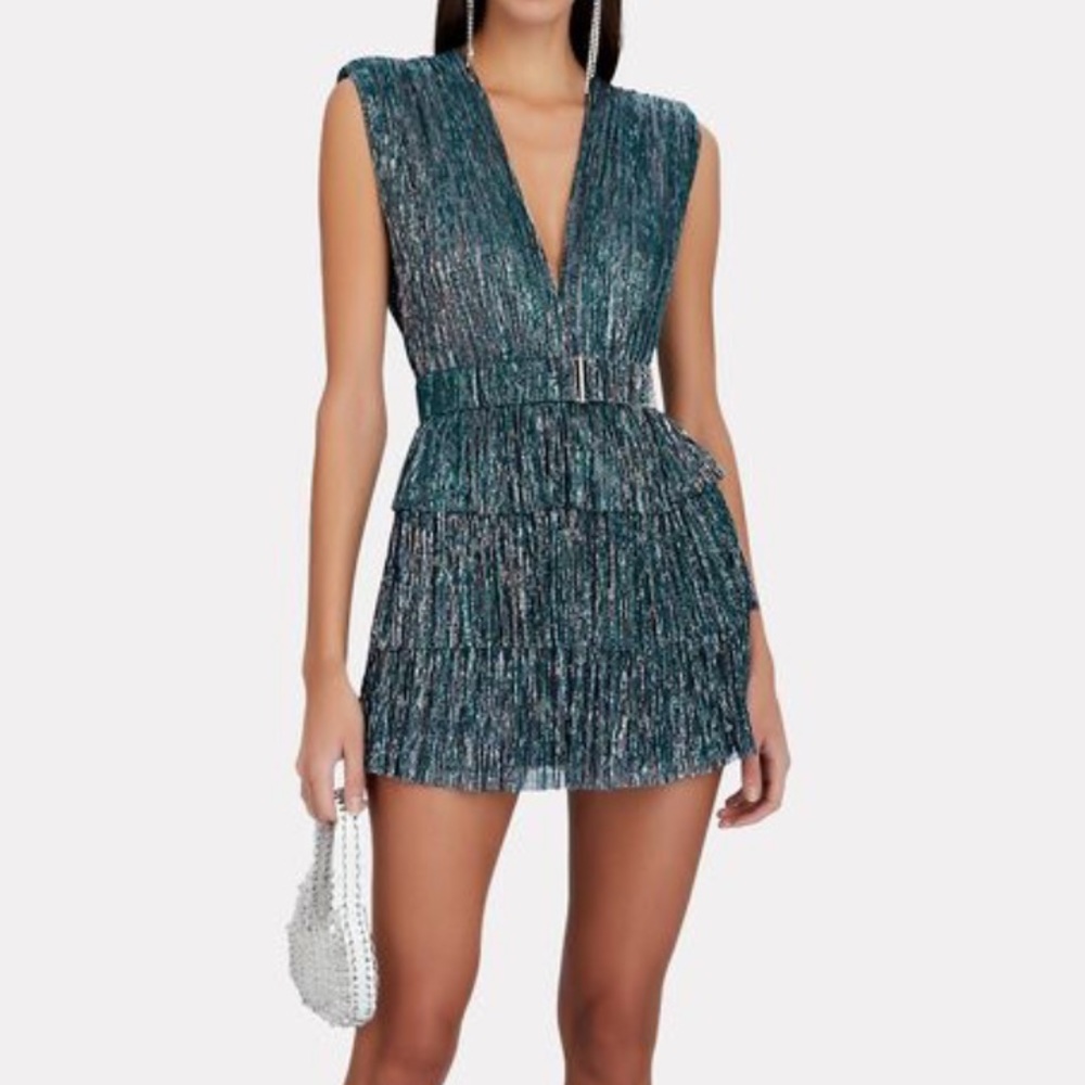 Skylar Metallic Tiered Mini Dress in Dark Ocean by Sabina Musayev